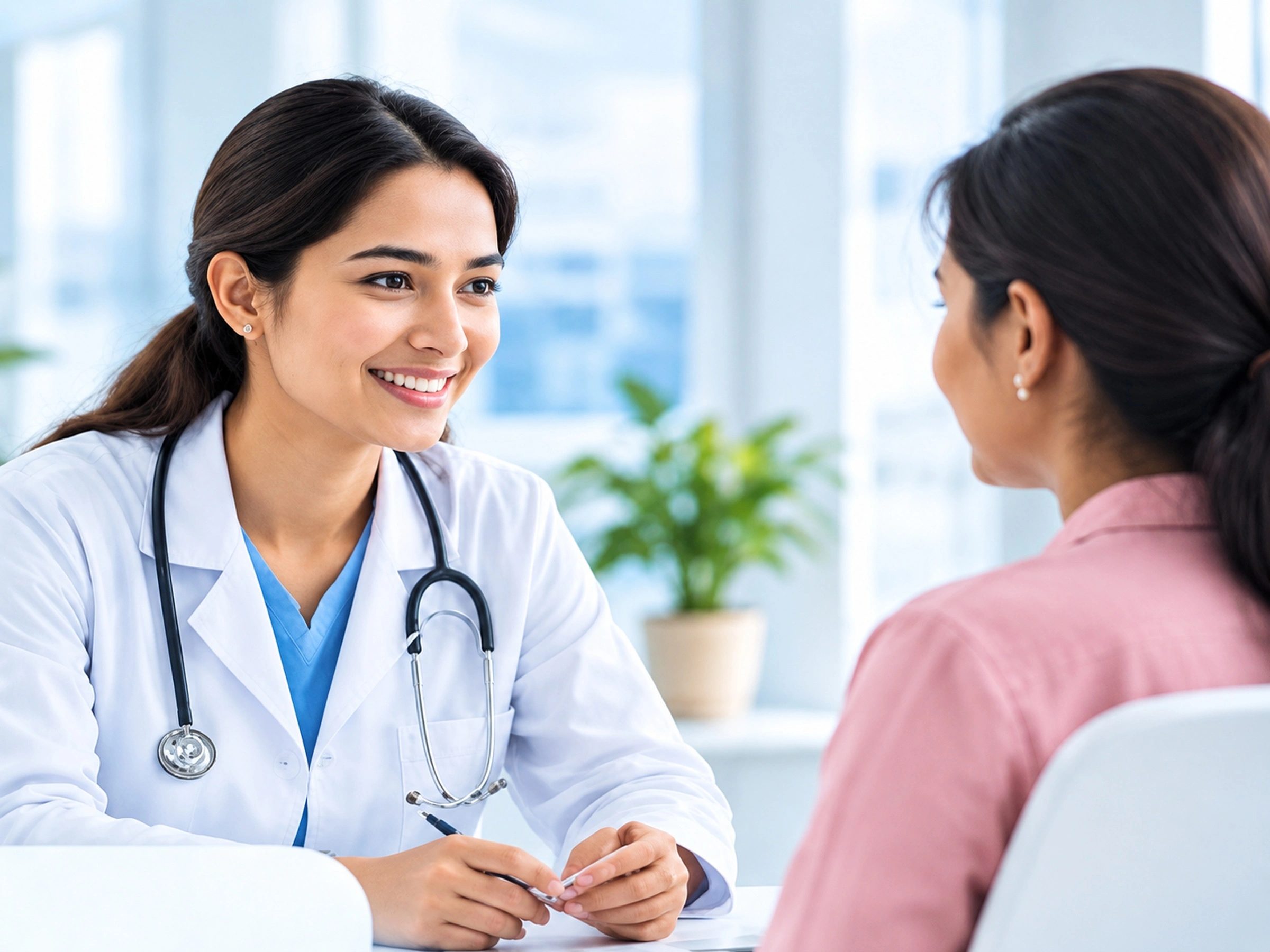 Doctor speaking with a patient in a calm healthcare consultation